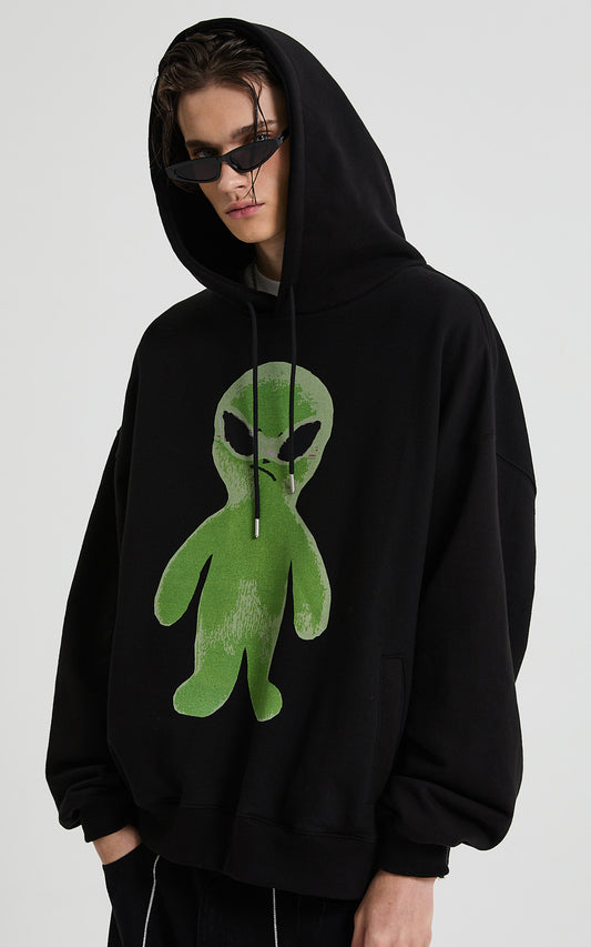 HOODHOOD - Alien Graphic Overfit Hoodie Black
