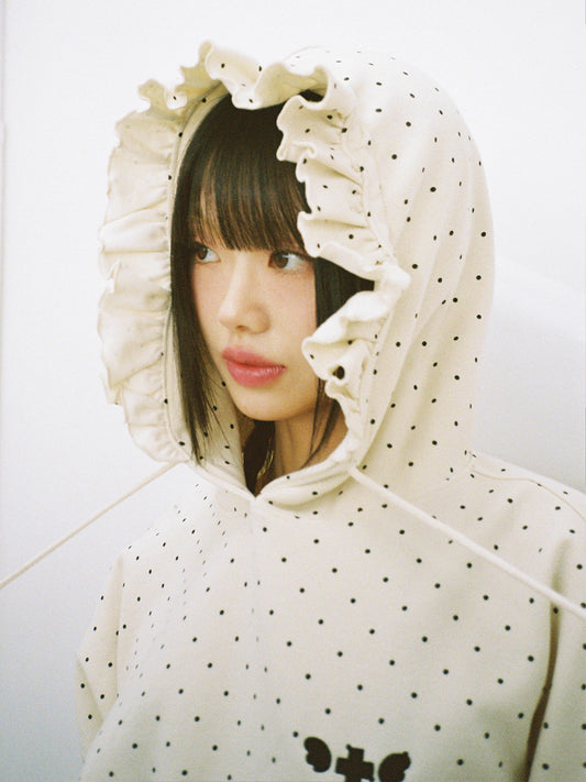 Dot Ruffle Hoodie - IVORY