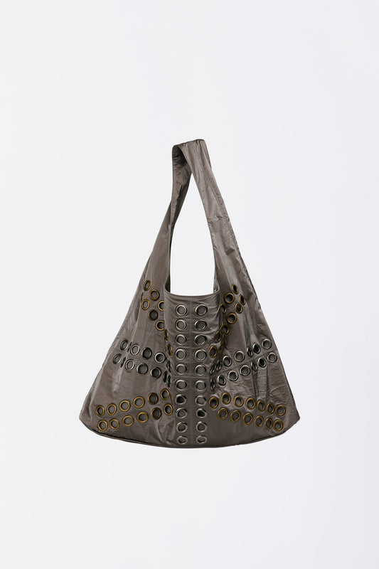 Sculptorpage - Stud Metallic Hobo Bag Gun Metal