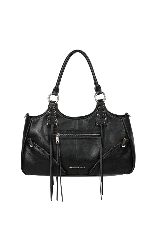 IUGA - Eyelet Leather Fringe Bag (Black)