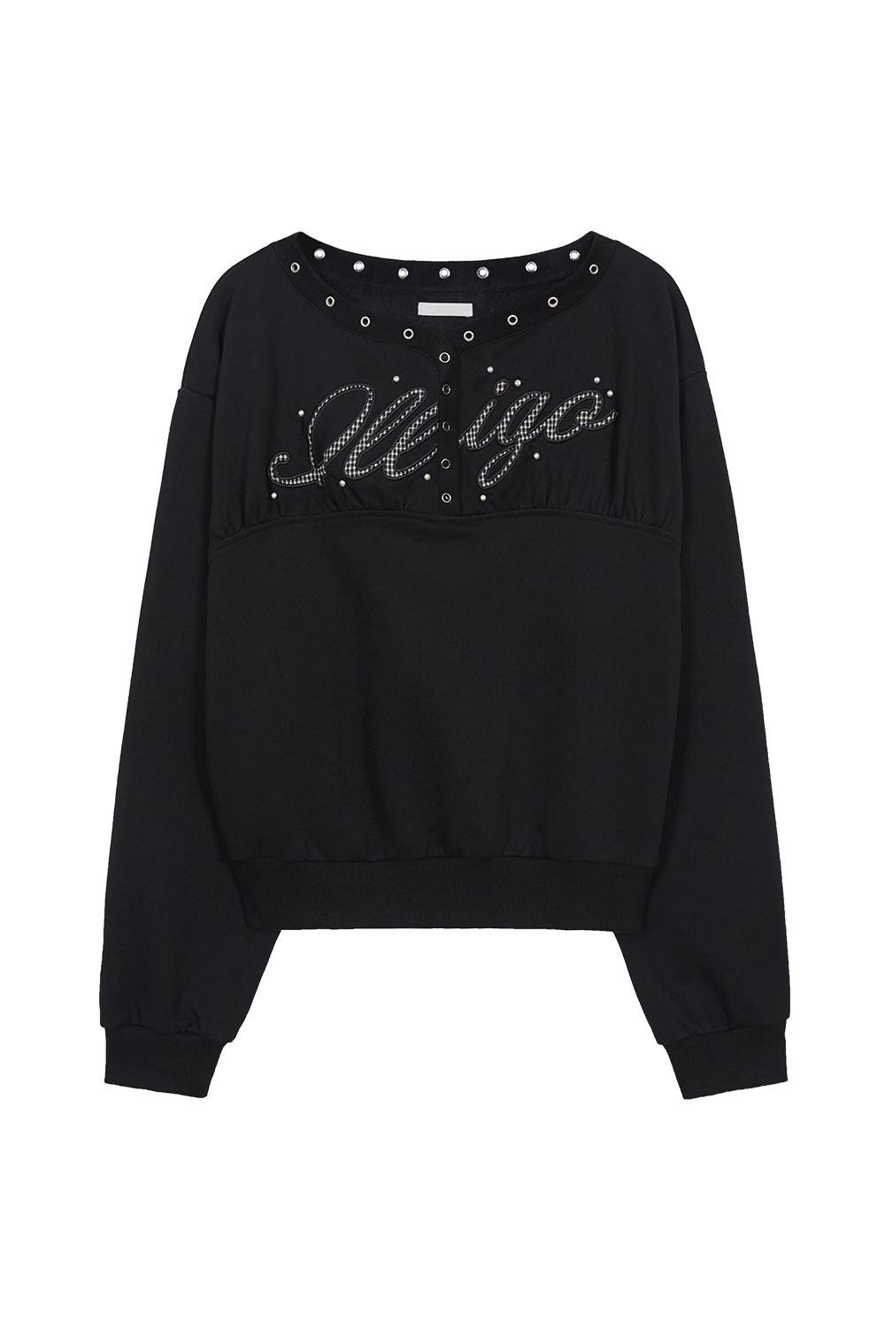 illigo - [Pre-order delivery on 10/02] Button eyelet off-shoulder man-to-man black