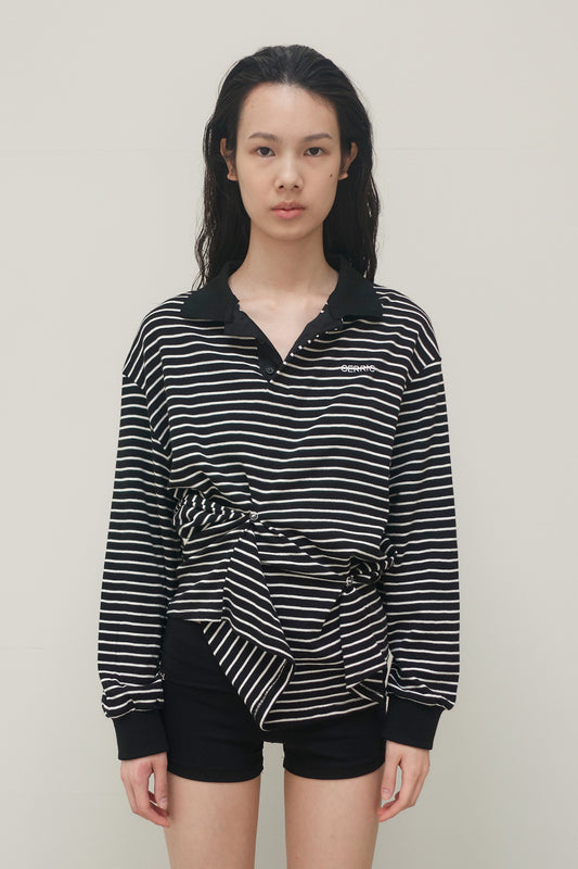 cerric - STRIPE BUTTON PINCH TOP / BLACK