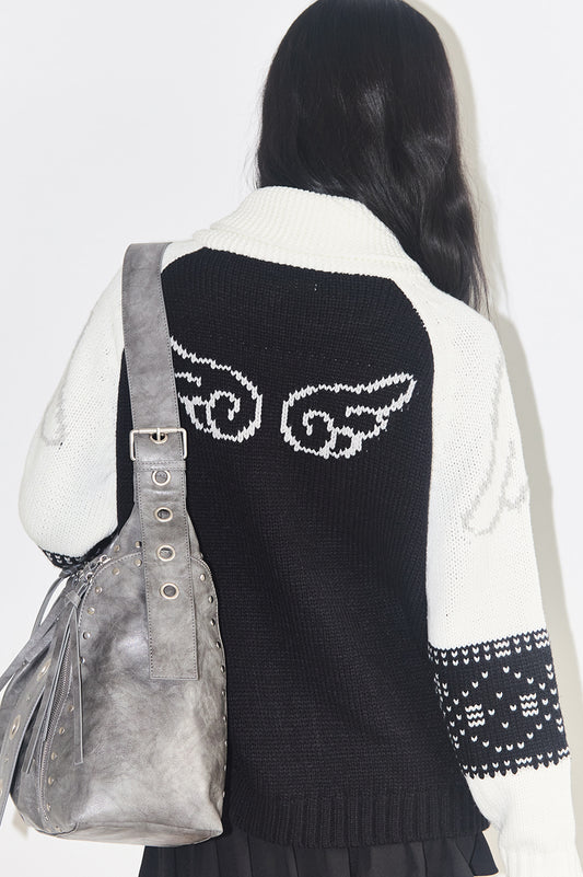 illigo - [Pre-order delivery on 09/25] Angel Ring Cowichan Knit Zip-up Black