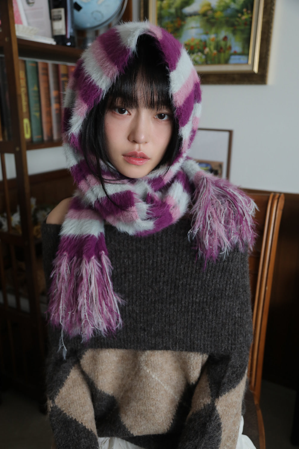IUGA - Striped Hairy Bold Muffler (Magenta)
