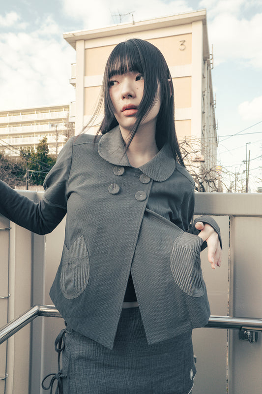 hugyourskin-Detachable round jacket (Black / Charcoal / Graish Blue )