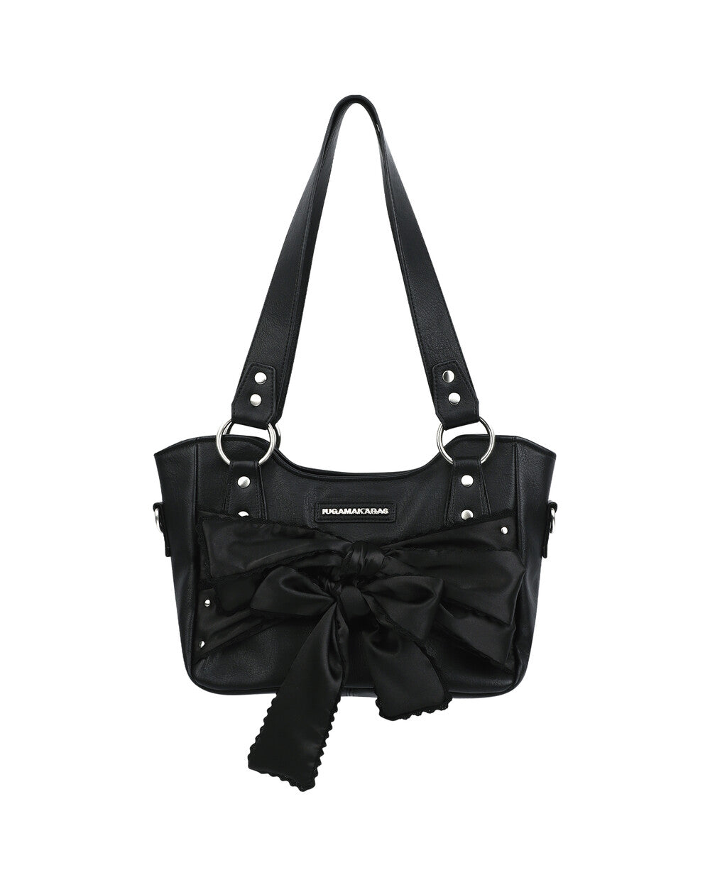 IUGA - Laced Ribbon Leather Shoulder Bag (Black)