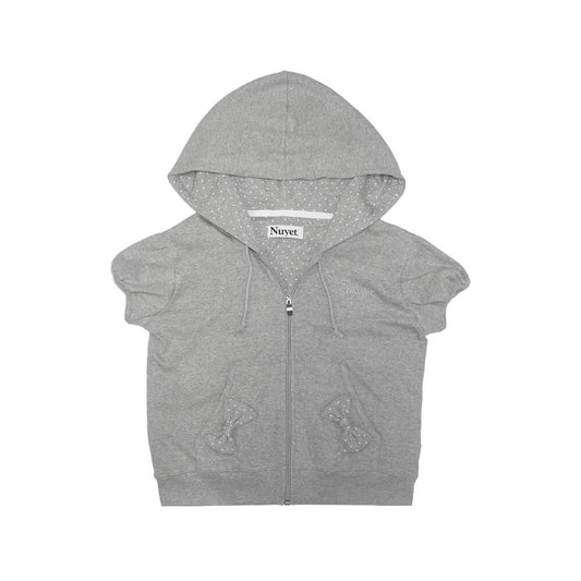 Nuyet - Puffed sleeve dot hoodie _ Grey