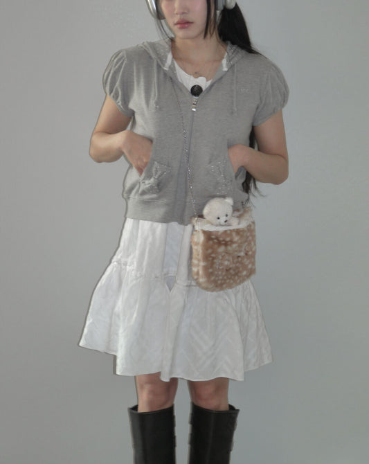 Nuyet - Puffed sleeve dot hoodie _ Grey