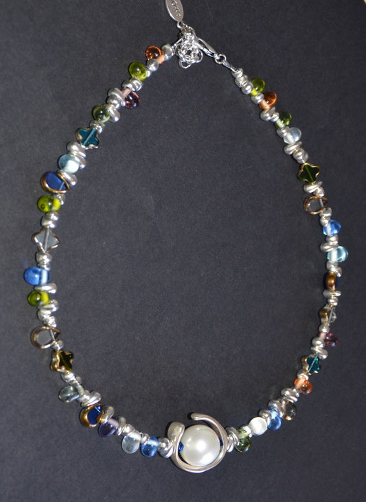 西班牙品牌OA-圓形吊墜配貝珍珠項鍊