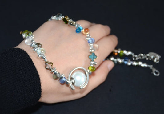 西班牙品牌OA-圓形吊墜配貝珍珠項鍊